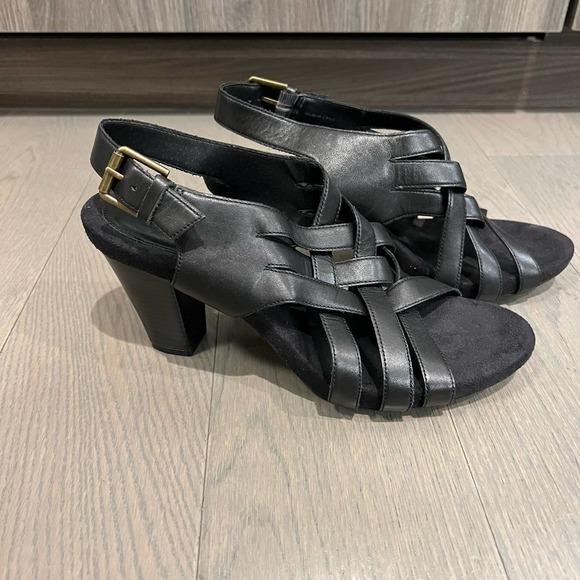 GIANI Bernini Black Justyne Strappy Sandal Leather Heels Size 8.5 - Picture 1 of 8